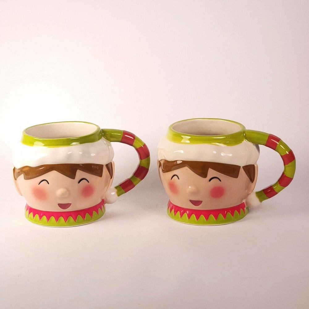 2 Threshold Stoneware Coffee Mugs 12 oz ELF 3D Hot Chocolate Cups Target Decor